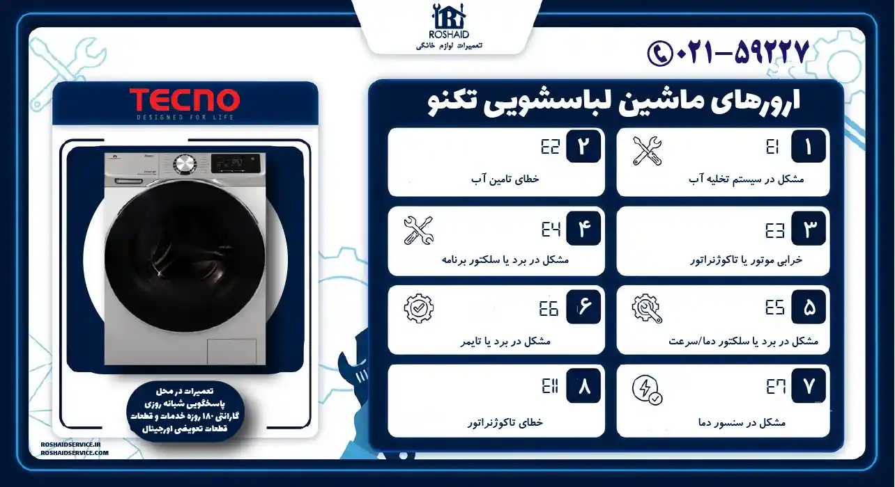ارورهای ماشین لباسشویی تکنو
